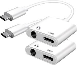 USB C to 3.5mm Headphone and Charger Adapter 2-Pack Type C to Aux Jack Dongle Cable Cord with PD Fast Charging for iPhone 15/16 Pro/Max/Plus iPad  Galaxy S22/S23/S24 Ultra Note 20