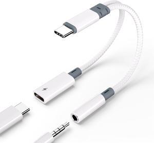 USB C to 3.5mm Headphone and Charger Adapter 2 in 1 aux to USB c Audio Jack with PD Fast Charging Dongle Cable Cord for Phone 16 15 Pro Max  Galaxy S24 S23 S22 Pixel Ultra iPad Pro