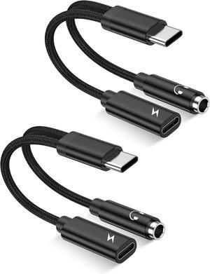 2Pack 2 in 1 USB C to 3.5mm Aux Adapter, Android Dongle C to C Fast Charging for Apple iPhone 16 15 Samsung Galaxy Headphone Jack Adapter, 60W PD Auxiliar Audio Cord Adoptor, Male to Female Converter