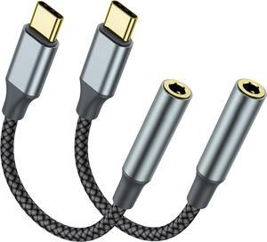 USB C to 3.5mm Headphone Jack Adapter(2 Pack) USB-C to Aux Audio Dongle Cable for iPhone 16 Pro Max/16 Pro 15 Pro Max/15 Pro/15 Plus Galaxy S23-S21 Ultra Pixel iPad Pro MacBook (Black)