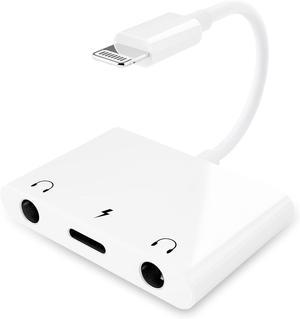 3 in 1 Dual 3.5mm Headphone Jack Adapter - Earphone Jack Audio and Charging Adapter - Headphone Splitter for iPhone 14/13/ 12/11/ X/ 8/ iPad -Support iOS 13- White