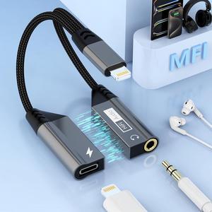 Magnetic 2-IN-1 Lightning to 3.5mm Audio Jack Headphone and Charge Cable Adapter for iPhone MFi CertifiedEarphone Converter Splitter Support Music+Charge+HiFi+Mic for iPhone 14 Pro/14 13 12 11