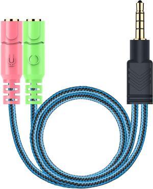 Headphone Mic Splitter 3.5mm Headset Adapter (Microphone + Audio) 2 TRS Female to TRRS Male CTIA Stereo Jack Y Cable Compatible for Dual-Plug Gaming Headset to Xbox PS4 Phone Laptop PC