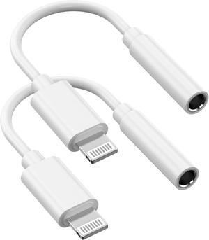[ MFi Certified]  Lightning to 3.5 mm Headphone Jack Adapter 2 Pack iPhone Aux Adapter Converter Audio Aux Cable Dongle Dongle Adapter for iPhone 14/13/12/11/XS/XR/X/8/iPad Support All iOS