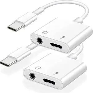 [MFi Certified] 2Pack iPhone 16 15 Headphone Adapter 2 in 1 USB C to 3.5mm Aux Audio Dongle +Charge Splitter Headphone Accessories Compatible with iPhone 16/16 Pro/16 Pro Max/iPhone15/15Pro/15Pro Max