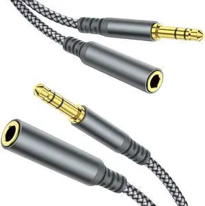 Headphone Extension Cable [2-Pack 6.6ft Hi-Fi ] 3.5mm Extension AudioMale to Female Aux Adapter Hi-Fi Sound Stereo Extender Cord for Headset iPhone iPad Smartphones Tablets & More (Grey)