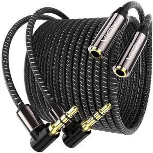 Headphone Extension Cable (10FT+10FT) 3.5 mm Audio Extension Cable-Aux Cord Extender 90-Degree Right Angle Male to Female Stereo Audio Cable Nylon Braided for Smartphones Media Player