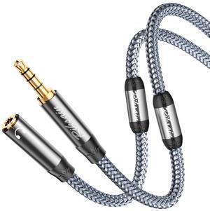Headphone Extension Cable 4 Pole TRRS 3.5mm Male to Female Stereo Audio Cable [Hi-Fi Shielded]Braided 3.5mm Extension with Microphone Audio Cable Compatible with iPad Smartphones Speakers 2FT