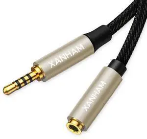3.5mm TRRS Headphone Extension Cable 3.3 Feet /1M 4 Pole 1/8 Inch Auxiliary Audio Mini Jack Cord with Microphone Female to Male Compatible with Smartphone iPhone iPad Tablet etc