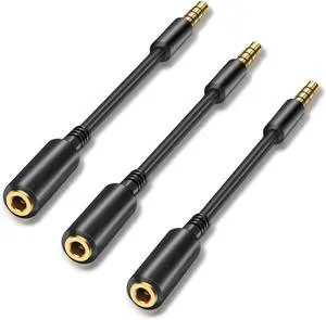 3 Pack 3.5mm Headphone Extension Cable TRRS AUX 4 Pole Extender Stereo Adapter Convertor Laptop Headset Phone 3.88 inch