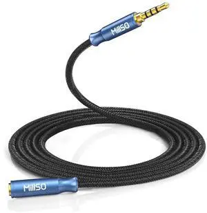 3.5mm Headphone Extension Cable Nylon Braided (8 FT/2.4 M) 4 Pole TRRS Male to Female Stereo Aux Audio Extension Cable for PC Smartphone Speaker or More Devices - [Seablue Young Series]