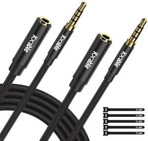 2 Pack 3.5mm Headphone Extension Cable 6FT 4 Pole TRRS 1/8 inch Male to Female Stereo Audio Cord Nylon Braided Microphone Compatible for Headphone iPad Smartphone Media Players Tablet- Slim