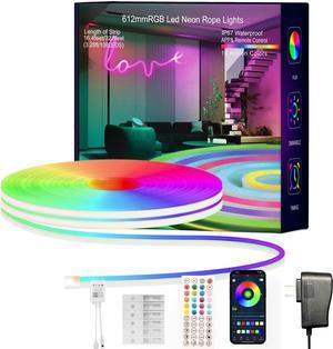 Led Strip Lights RGB 16.4FT Neon Rope Lights for Bedroom App+Remote Control Music Sync Color Changing Outdoor IP67 Waterproof for Bedroom Living Gaming Party Decoration