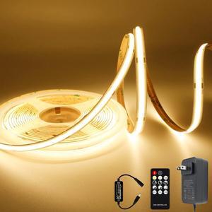 COB LED Strip Light Warm White High Bright LED Strips with 2400LEDs RF Remote and UL Power Supply 3000K Dimmable LED Lights for Bedroom Kitchen DIY Home Decoration