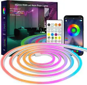 Neon Rope Lights 20FT RGB Led Strip Lights Waterproof IP67 DIY Design Music Sync 24 Keys Remote Control Multiple Modes for Living Room Bedroom Holiday Decoration