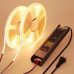 24V COB LED Strip Light 65.6ft (2 Rolls of 32.8ft) Kit 3000K Warm White Cuttable 11W/M 312LEDs/M CRI 93 LED Tape Lights with Power Supply for Bedroom Kitchen Living Room Ceiling