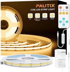 COB LED Strip Light 16.4ft/5m 2400LEDs Warm White 2700K CRI93+ Super Bright High Lumen Dimmable 24V Flexible LED Tape Light with RF Remote 24V 48W Power Supply for Home&Office DIY Lighting