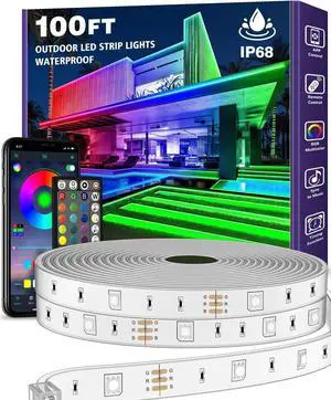100ft Outdoor LED Strip Lights Waterproof IP68 Outside Led Light Strips Waterproof with Bluetooth App Remote Control Music Sync RGB Exterior Led Rope Lights for Balcony Deck Roof Garden Pool