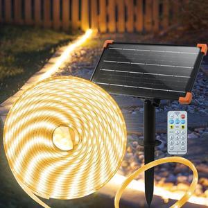 50Ft Solar Strip Lights Outdoor Waterproof LED Light Strip Auto On/Off Rechargeable Strip Lights 8 Mode with Remote Timer Acrylic Tape for Deck Patio Pool Pathway Camping Decor (Warm White)