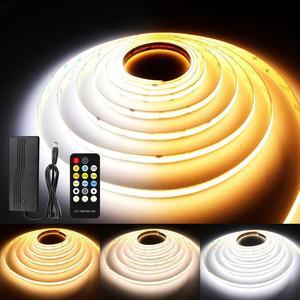 CCT COB LED Strip Lights 32.8ft Dimmable 2700K-6500K 24V Tunable White LED Light Strip Kit High Density CRI 90+ LED Strips with Remote Controller and Power Supply for Bedroom Kitchen Home Lighting