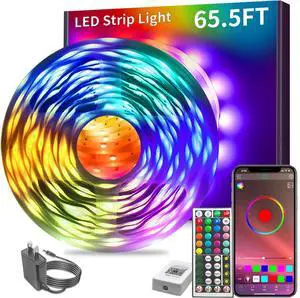 Led Lights for Bedroom 65.6ft Led Strip Lights with Remote RGB Color Changing Music Sync Bluetooth Smart App Control for Room Bedroom Lighting Flexible Home Décor