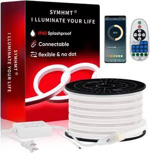 Neon Led AC 110-120V LED NEON Light Strip Phone APP or Remote Control/Music Sync/Flexible/Waterproof/Dimmable/Multi-Modes LED Rope Light (Red 5m/16.4ft)