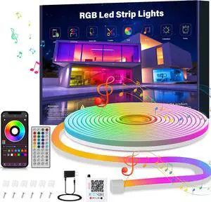 10ft Rgb Led Neon Rope Lights with Remote App Control IP65 Waterproof Neon Strip Lights for Outdoor DIY Design Flexible Led Rope Lights for Bedroom Music Sync Gaming Accessories Room Decor