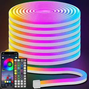 50FT Led Neon Rope Lights Control with App/Remote Flexible Led Rope Light Multiple Modes IP65 Outdoor RGB Lights Waterproof Music Sync Gaming Led Neon Strip Light for Bedroom Decor