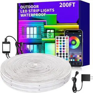 200ft Outdoor LED Strip Lights Waterproof IP68 Waterproof LED Light Strips with Remote App Control Music Sync RGB Outdoor LED Rope Lights LED Lights for Bedroom Roof Pool Deck Balcony