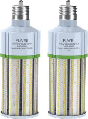 2-Pack LED Corn Light Bulb 208-480V 100W E39 Mogul Base 5000K 14000 LM Replacement 400W HPS/MH for Indoor Outdoor Garage Warehouse Factory Backyard