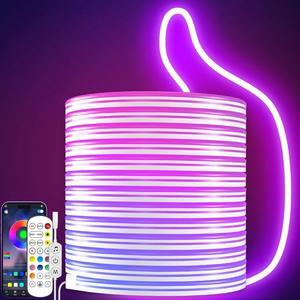 LED Neon Rope Lights 16.4ft RGB LED Light Strip 24V Music Sync App/Remote Control DIY Rope Light IP67 Waterproof Gaming LED Neon Strip Lights for Bedroom Indoor Oudoor Décor