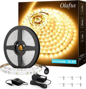32.8ft LED Strip Lights Warm White Dimmable Soft White Light Strip 3000K with Adhesive Clips 12V 10M Flexible Led Lights for Bedroom Indoor Kitchen UL Listed Plug 600 LEDs 2835