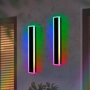 2 Pack Outdoor RGB Long Wall Lights Smart 24inch RGB/Warm/White Dimmable Modern Led Wall Mounted Lighting Ip65 Waterproof Long Wall Sconce with Remote Control for Party Gathering