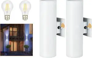 Outdoor Wall Lights Exterior Dusk to Dawn Sensor Wall Lanterns Matte White Front Door Lights with E26 Base Socket Anti-Rust Waterproof Up Down Wall Mount Lights for Porch Patio Garage Doorway