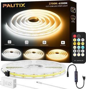 COB LED Strip Light White CCT Tunable 3200LEDs CRI90+ 16.4ft/5m Dimmable 2700K-6500K 24V LED Tape Lights Kit with UL-Listed Power Supply for Under Cabinet Bedroom Kitchen TV Mirror DIY Lighting