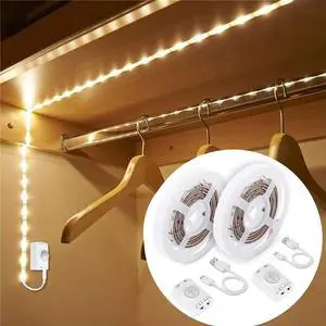 2 Pack Warm White Motion Sensor LED Strip Lights with Rechargeable 3.28ft LED Closet Light Gun Safe Lights Motion Activated Stair Lights Indoor