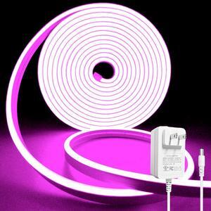 Neon LED Strip Light Pink 16.4ft/5m Flexible Neon Rope Light with Adapter and Dimmer Switch IP65 Waterproof Silicone LED Rope Light for Bedroom Kitchen Party Indoor Outdoor Decoration