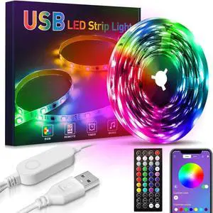USB 16.4ft LED Light Strips Smart LED Strip Lights for Bedroom16 Million Colors 150 Light Beads 3 Control Ways(APP+Remote Control+Control Box)