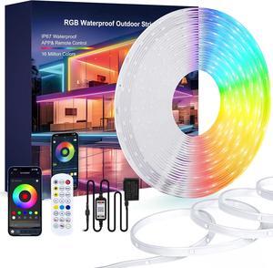 Outdoor LED Strip Lights 65.6FT Waterproof IP67 Led Lights for Bedroom RGB 24Key 2.4G Remote with App Control Music Sync Color Changing Rope Lights for Room Decoration