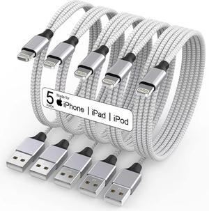 iPhone Charger 5Pack(3/3/6/6/10 FT) [ MFi Certified] Lightning Cable  Charging Cable Fast Charging High Speed Compatible iPhone 14/13/12/11 Pro Max/XS MAX/XR/XS/X/8/7/Plus iPad(Silver&Grey)