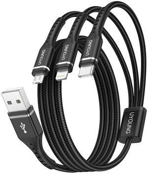 Multi Charging Cable 2Pack 4FT 3 in 1 Charger Cable Braided Universal Phone Charging Cord with Lightning/Type C/Micro USB Ends Multiple USB Cable for iPhone 16 15//Google Cell Phones and More