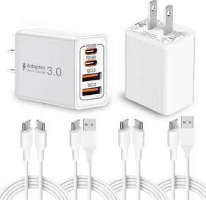 2-Pack 40W Fast Charger 2 Pack USB-C Fast Charging Cable 2 Pack Type C-C Fast Charging Cable 4-Port PD Power Adapter QC Plug Multiport Charger for iPhone 16 15 iPad AirPods Watch  and More
