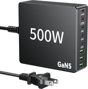 500W USB C Charger Fast GAN Charger Block 8 Multi Port Charging Station Hub Brick Dual PD 100W Laptop Charger for  HP MacBook Pro/Air/All iPad iPhone 16 15/14/13/Pro Max/ Galaxy Note