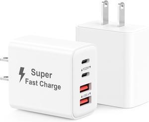 USB C Charger Block 40W 2Pack 4-Port Type C Fast Charging Blocks PD USBC Plug Adapter + QC USB Wall Charger Cube Multiport Brick Compatible with iPhone 16 15 14 13 12 11 Pro Max XS