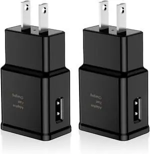 Adaptive Fast Charging Block USB Wall Charger Adapter Fits  Galaxy S25/S24/S23/S22/S22 Ultra/S21/S20/S10/S9/S8/S7/Edge/Note 10 Quick Charge (Black 2 Pack)