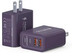 40W USB C Charger Block 2-Pack 4-Port Type C Fast Charging Brick Dual PD&QC Wall Plug Adapter Power Brick for iPhone 16/15/14/13/12 Pro Max Plus/iPad/Airpods/iwatch/ Galaxy (Purple)