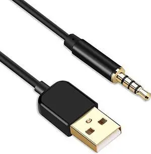 3.5mm Jack Charge Cable Male to USB 2.0 Data Sync & Charger Cable for MP3 / MP4 Players Recorders and Other Portable Devices Gold-Plated 0.8m / 2.6 feet Black