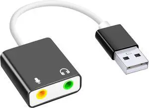 USB Audio Adapter External Sound Card for PC and LaptopUSB Microphone Adapter to 3.5mm(1/8 inch) for Headphone Speaker and Microphone Jack Plug and Play