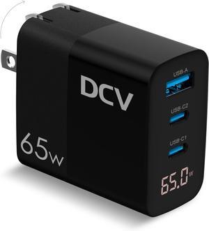 65W USB C Charger GaN 3-Port Fast Charging Block with LED Digital Display PD/PPS/QC 3.0 Foldable Wall Charger for Laptops MacBook iPhone 15/14/13 iPad Pro Galaxy S23/S22 Note 20/10 (Black)