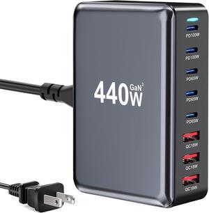 440W Fast USB C Charger GAN Charger Block 8 Port Charging Station HUB Brick Dual PD PPS 100W Wall Charger Compatible with MacBook Pro/Air/All iPad iPhone 16/15/14/13/Pro Max